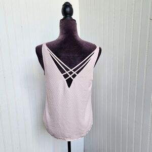 Express Women's Polka Dot Pink White Strappy Double V Neck Tank Top S